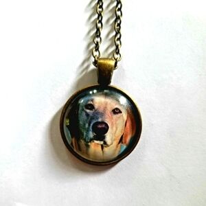NEW RARE FIND GOLDEN RETRIEVER CABECHON NECKLACE